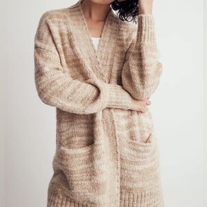 Madewell Space Dye Long Cardigan Sweater in Spacedye Oat Size Small Wool Blend